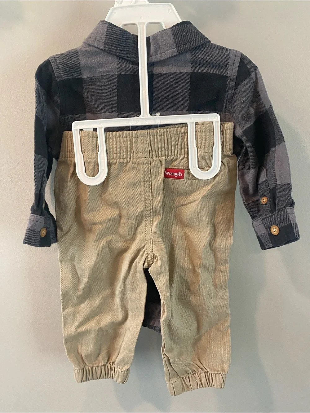 Wrangler Black and Gray Plaid Infant Button-Front Bodysuit